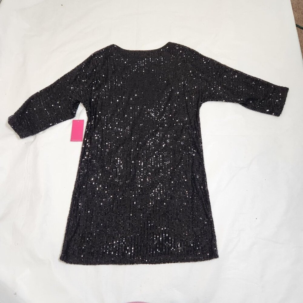 VINCE CAMUTO Women's Sparkle Black Sequin 3/4 Sleeve Mid Dress Size XS (12) - Picture 10 of 15